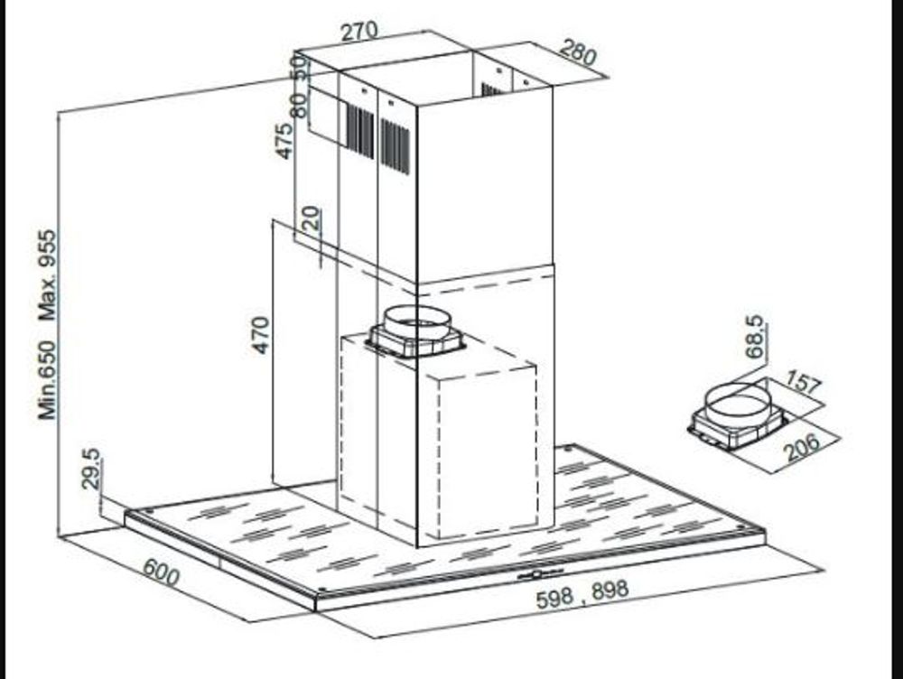 Silverline Ventilator Fritthengende modell 90CM SVART NORDIC DAR