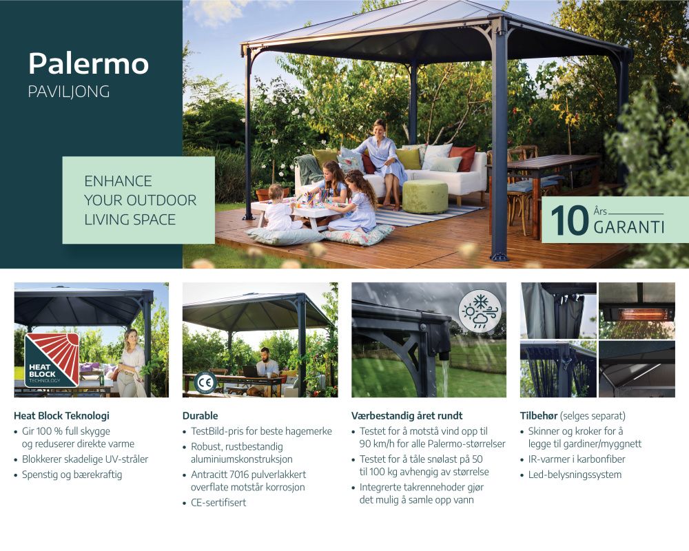 Canopia by Palram Palermo paviljong 360 x 360 cm Grå - inkl gardiner og netting