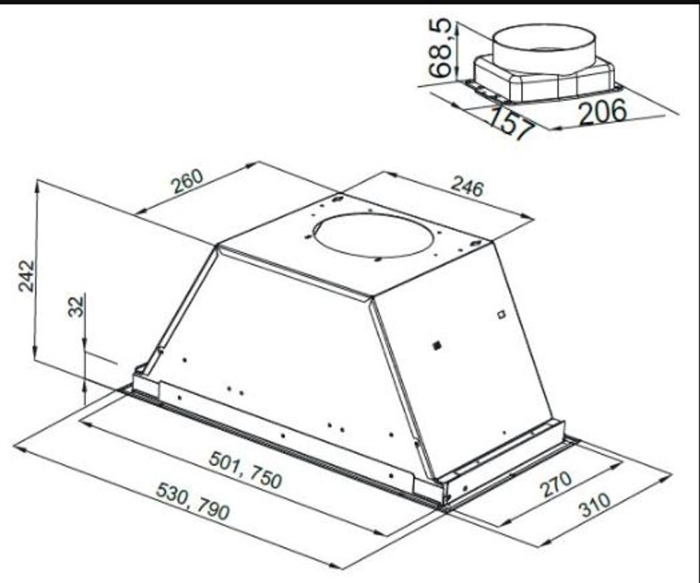 Silverline Innebygd ventilator 79CM Astec Stål 