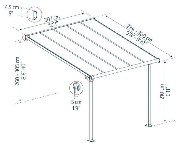 10x10 Palram Canopia Olympia Patio Cover Grey with Clear Panels 7