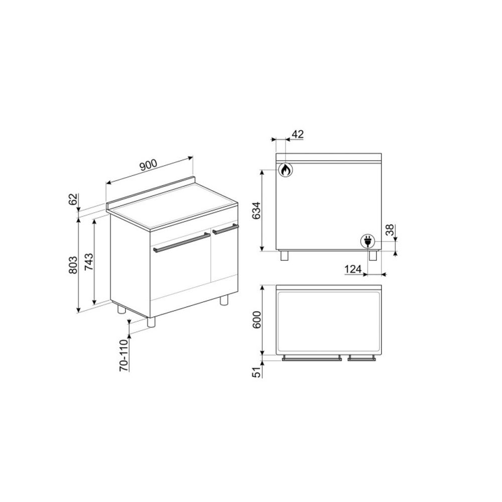Smeg 90 CM gasskomfyr med 2 ovner (1 pyrolyse) rustfritt stål C9