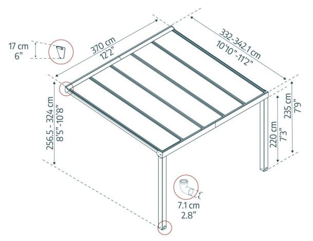 Canopia by Palram Stockholm terrassetak 342 x 370 cm grå/klar