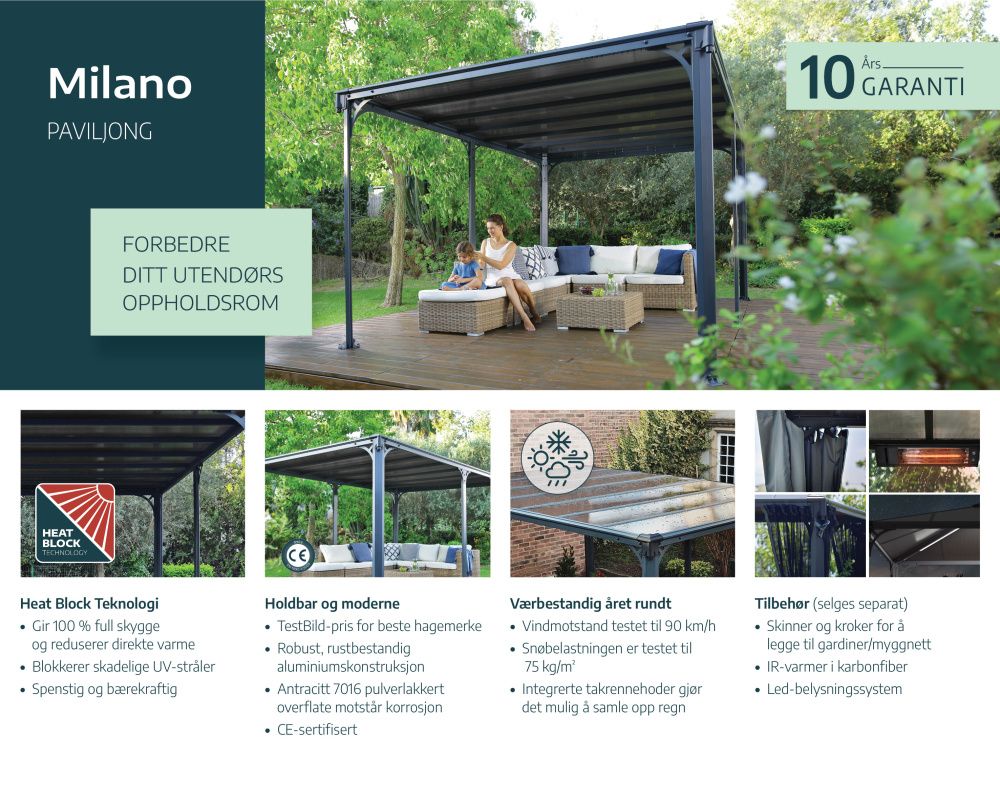 Canopia by Palram milano paviljong 309 x 426 cm grå - inkl gardiner og netting