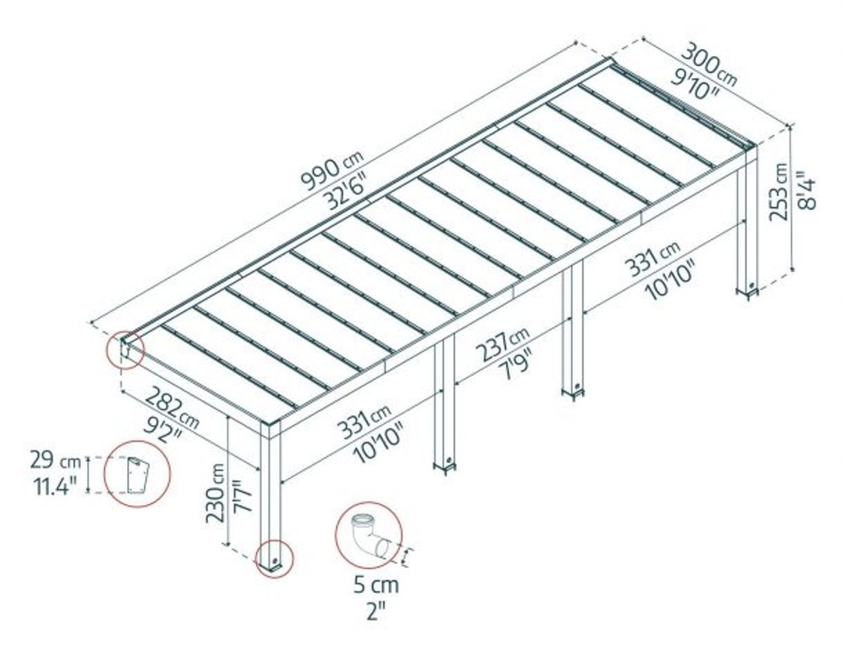 Canopia by Palram Helsinki terrassetak i sedertre 3m x 9,9m 707374