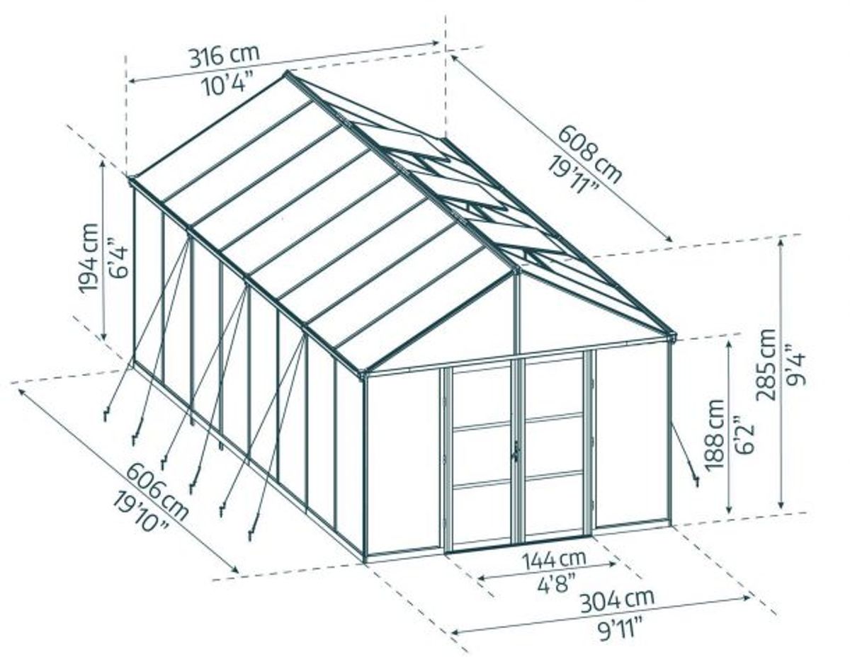 Canopia by Palram drivhus Aria 304 x 608 cm sort polykarbonat 707661