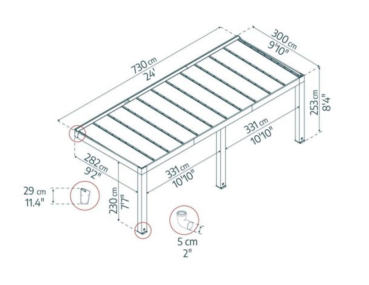Canopia by Palram Helsinki terrassetak i sedertre 3m x 7,3m 707370