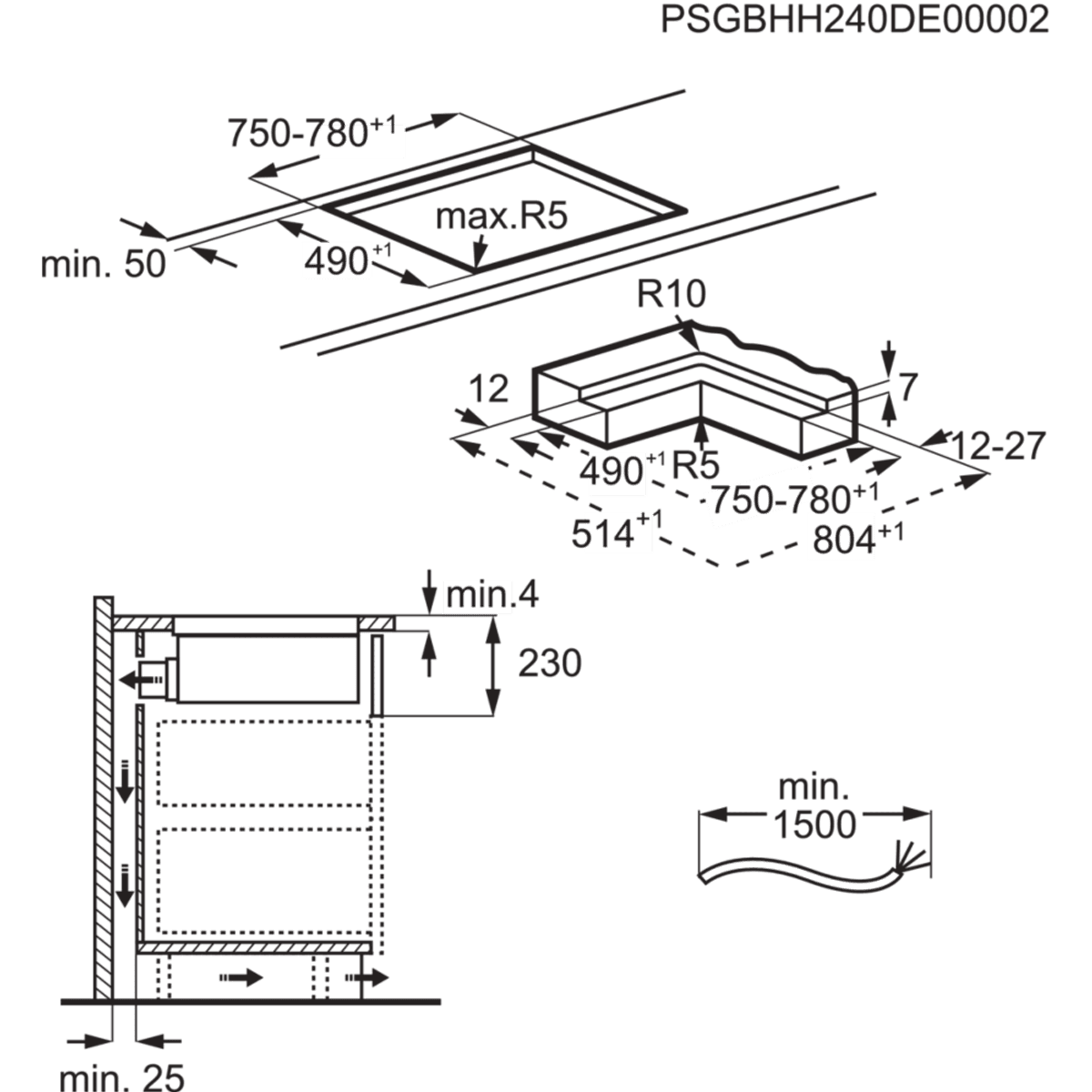 AEG Induksjonstopp med integrert ventilator 80 cm TH84CC23CZ 949598326