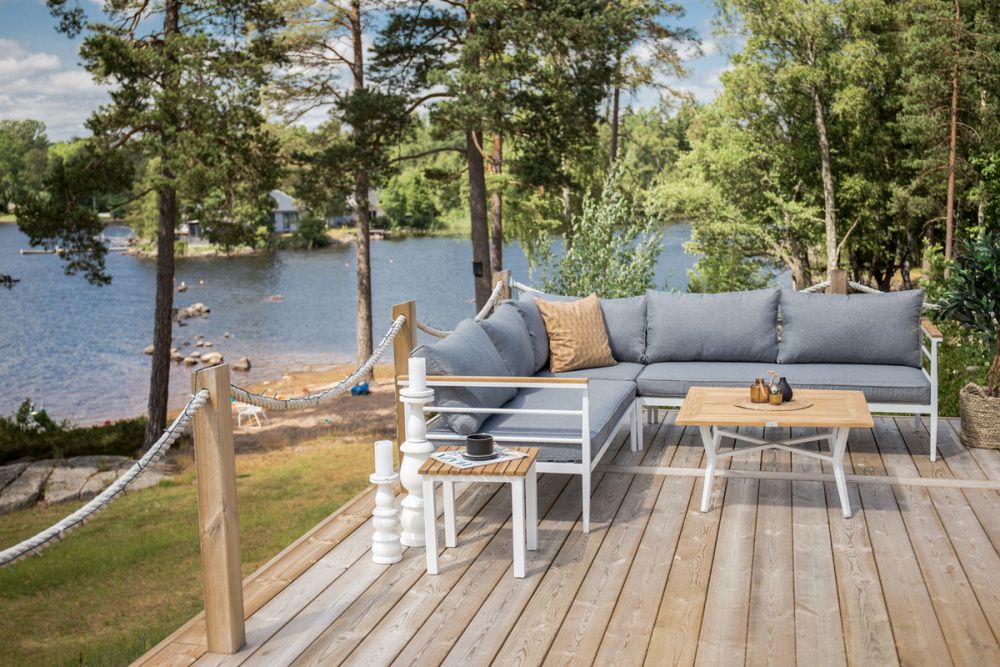 Venture Design Mexico hjørnesofa hvit alu, teak, grå 6184-400 