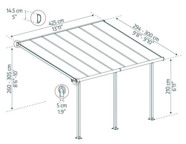 10x14 Palram Canopia Olympia Grey Patio Cover With Clear Panels 7