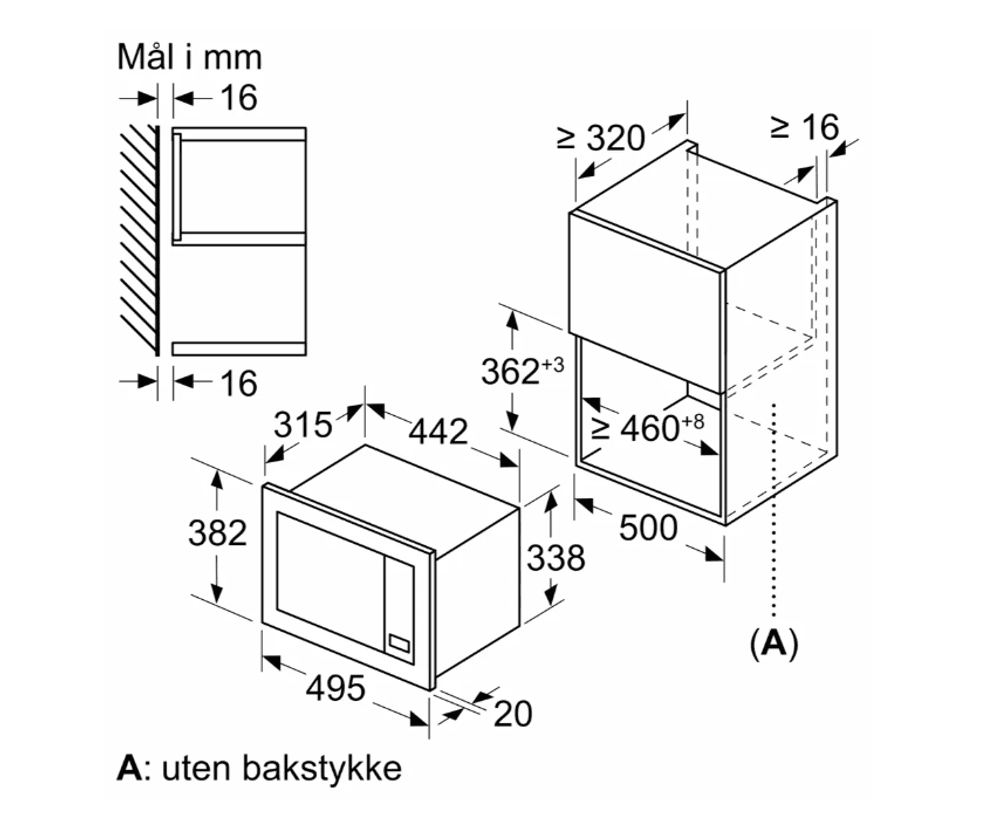 Bosch innbygging mirkobølgeovn serie 2 BFL523MW3 