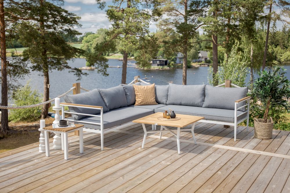 Venture Design Mexico hjørnesofa hvit alu, teak, grå 6184-400 