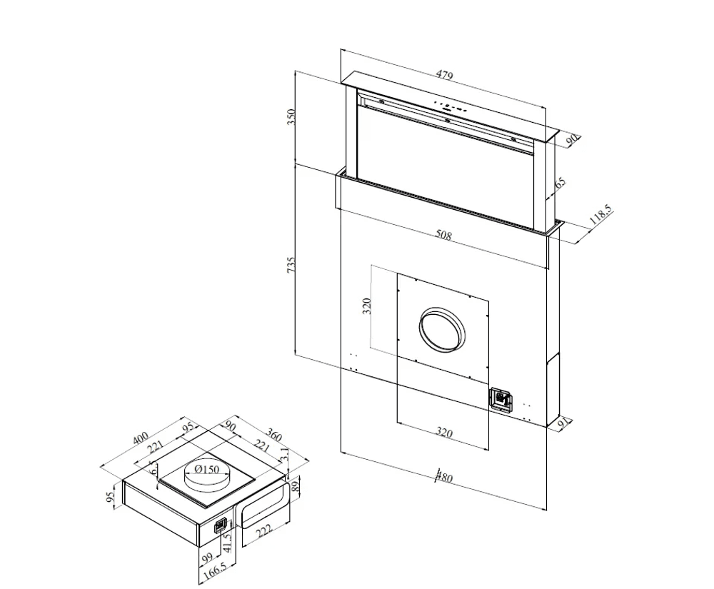 Silverline down draft ventilator for benk montert uten motor 90 cm 